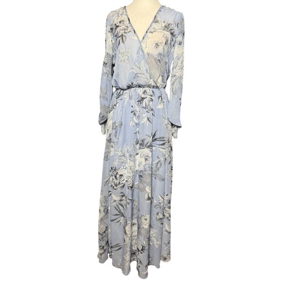 NEW Kate and Lily Womens Sz 6 Blue White Floral Print Maxi Dress Long Sleeve - Picture 3 of 15